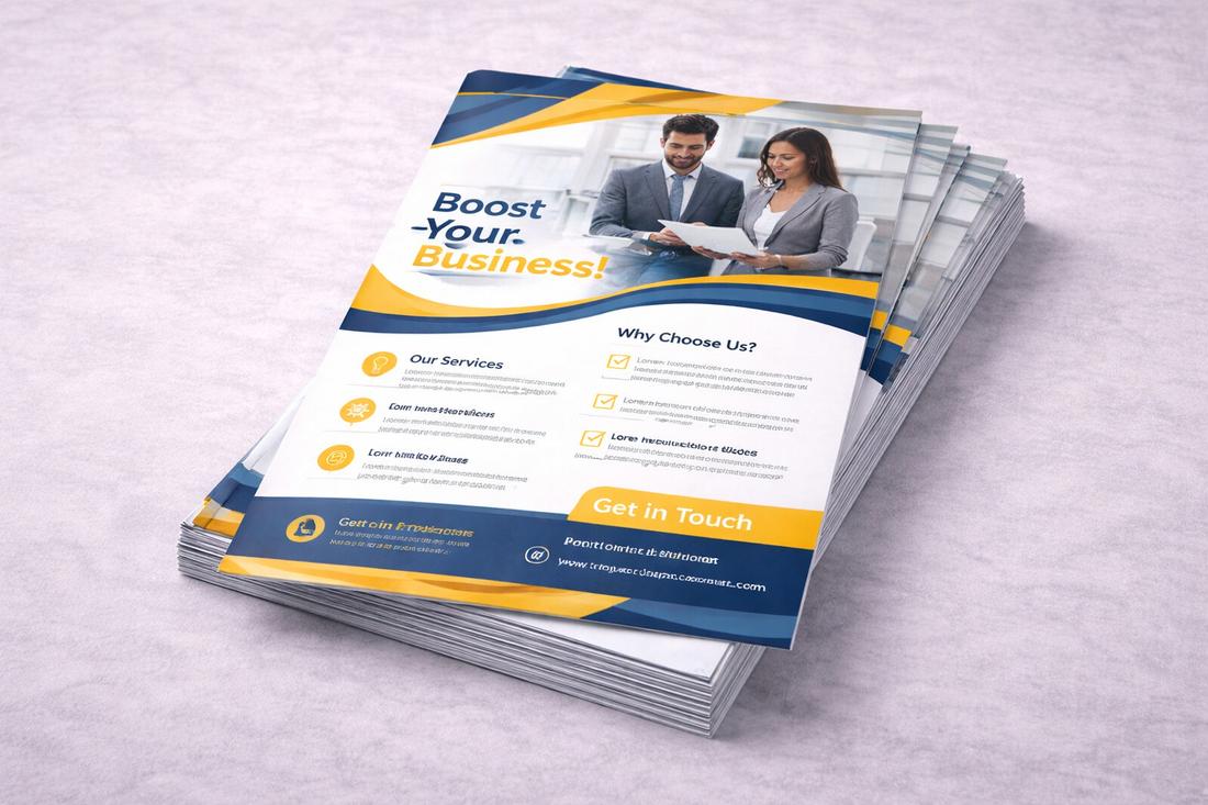 Full colour printed flyers stacked after production at Print Hut Cape Town